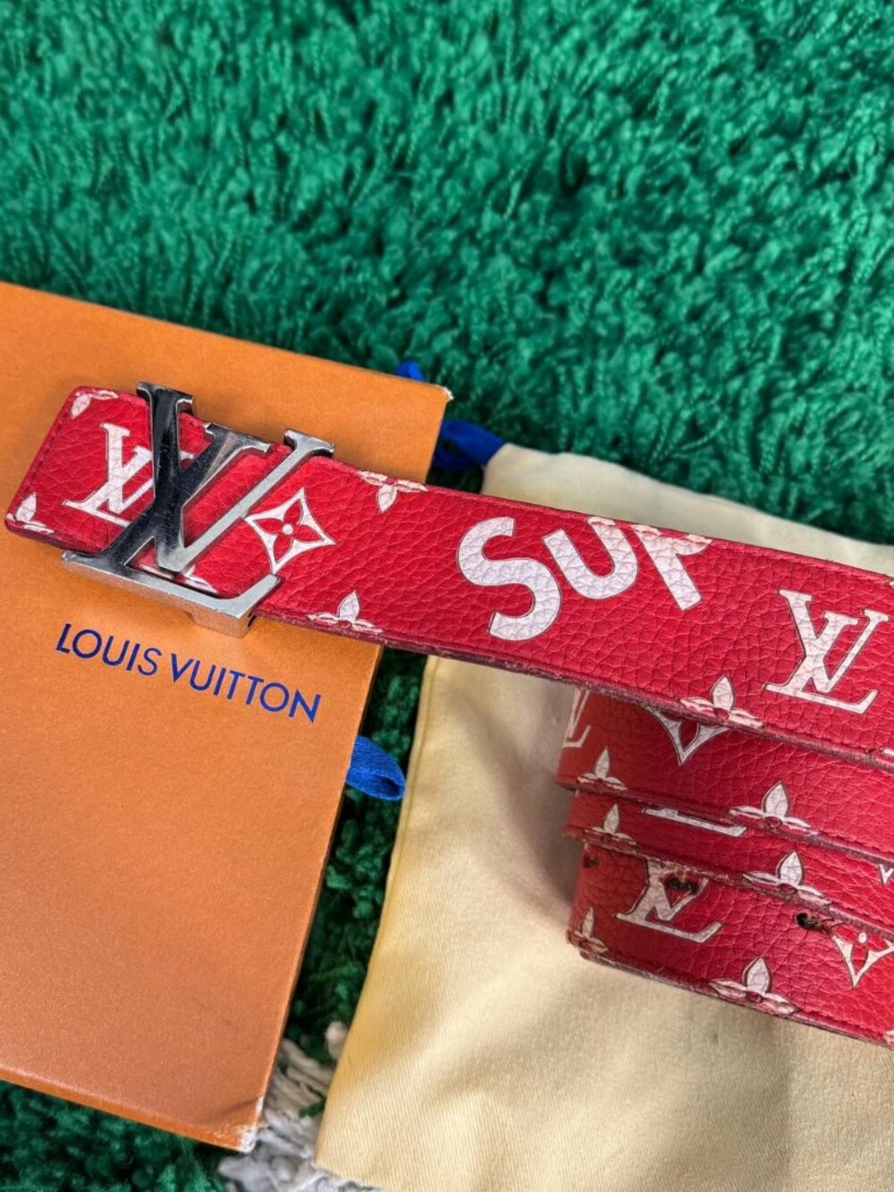 Louis Vuitton x Supreme Red Monogram Leather Belt 90/105 cm